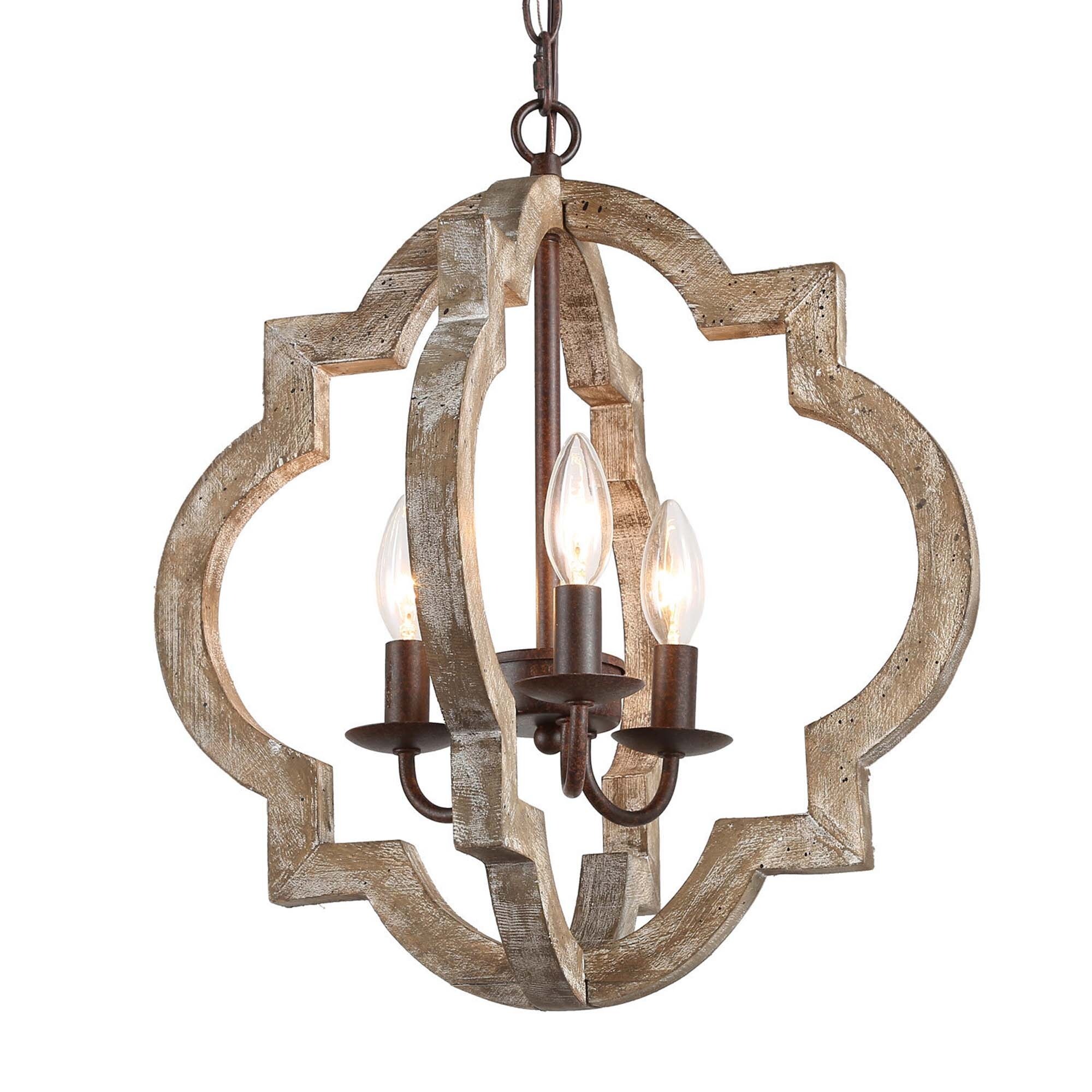 Shop Farmhouse 3 Lights Chandelier With Lantern Pendant For Dining