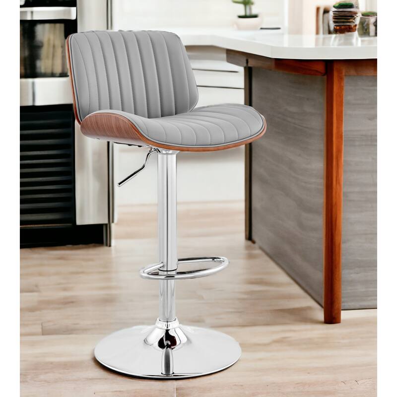 24" Upholstered Adjustable Height Swivel Bar Chair with Footrest and Iron Frame Perfect for Kitchen Island - 43”H x 19”W x 20”D