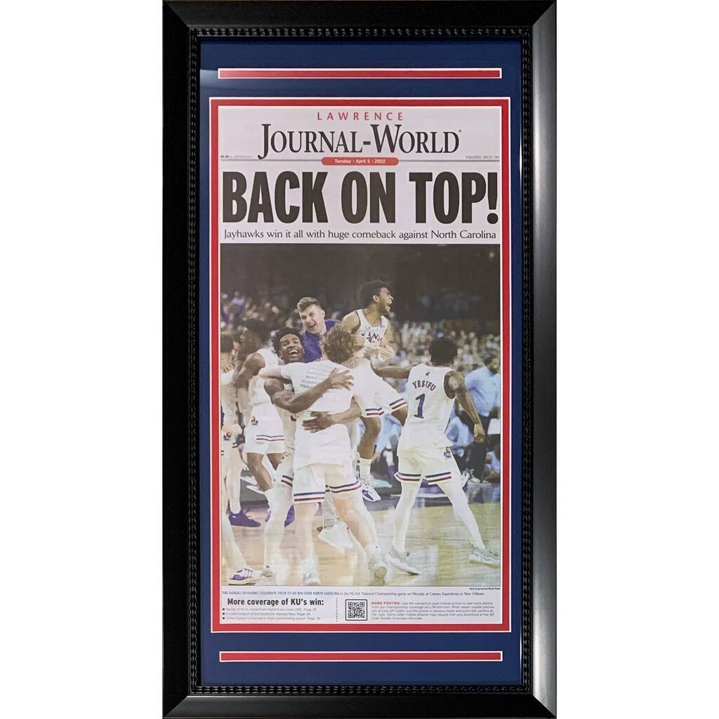 Kansas Jayhawks 2022 NCAA Basketball World Original Front Page Framed Newspaper 14x26 GET THE AUTHENTIC VERSION!