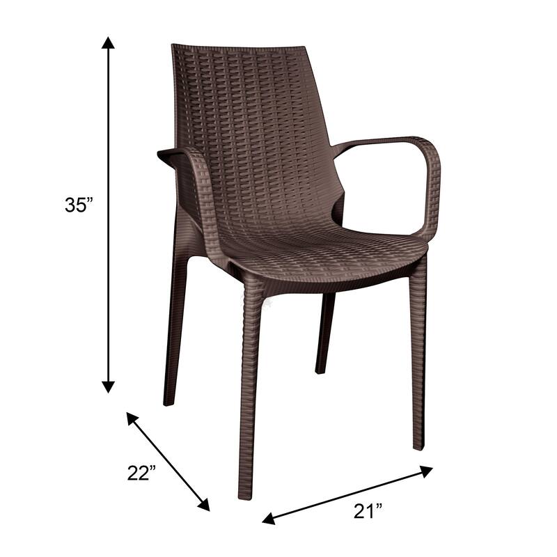 Kent Modern Outdoor Stackable Rattan Style Patio Dining Chair in Weave Design Side Armchair - 35" Height