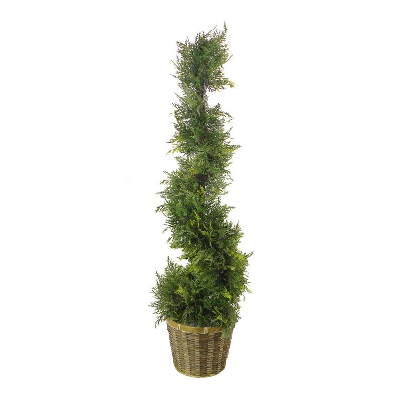 36 Inch Artificial Cypress Plants Spiral Shape Topiary Plant Tree W Planters,Green W Bamboo Basket, ABNT003B-NTRL - ABNT003B-NTRL