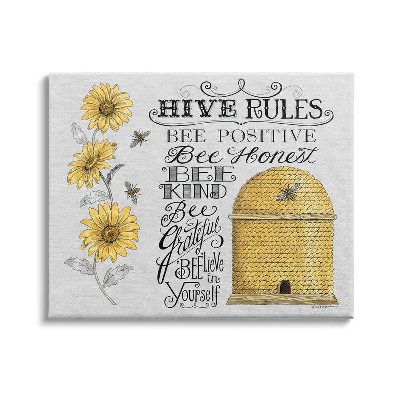 Stupell Hive Rules Motivational Phrases Bee Puns Vintage Beehive Canvas Wall Art - Yellow - 40 x 30