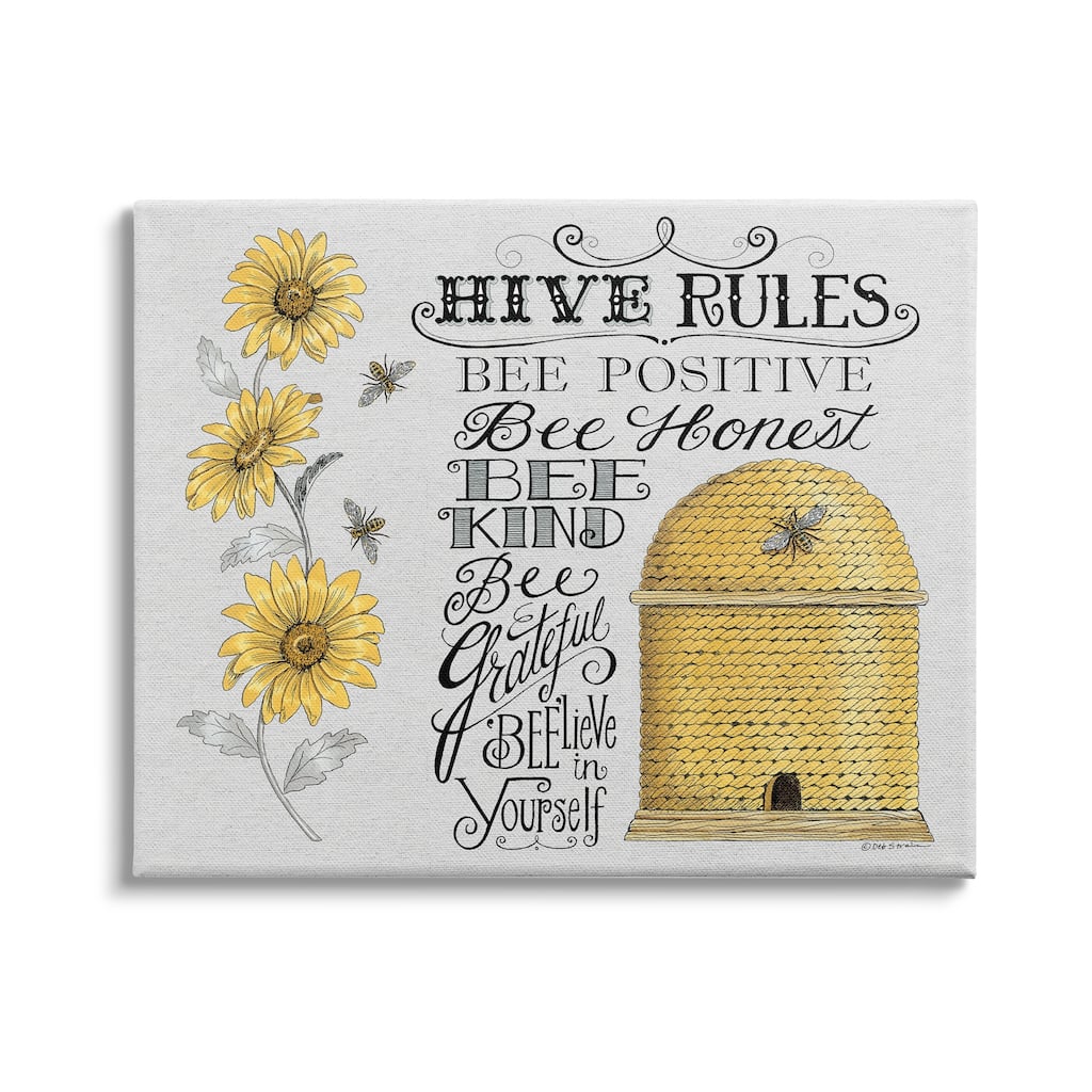Stupell Hive Rules Motivational Phrases Bee Puns Vintage Beehive Canvas Wall Art - Yellow