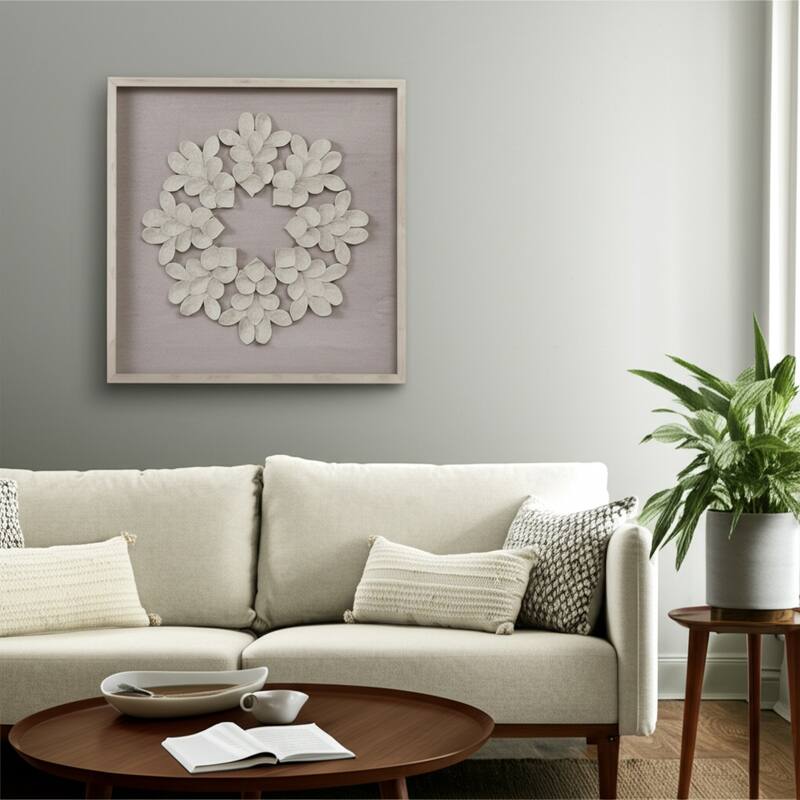 Resin Canvas Wall Art Decor Textured Leaf Pattern Design - 30" White