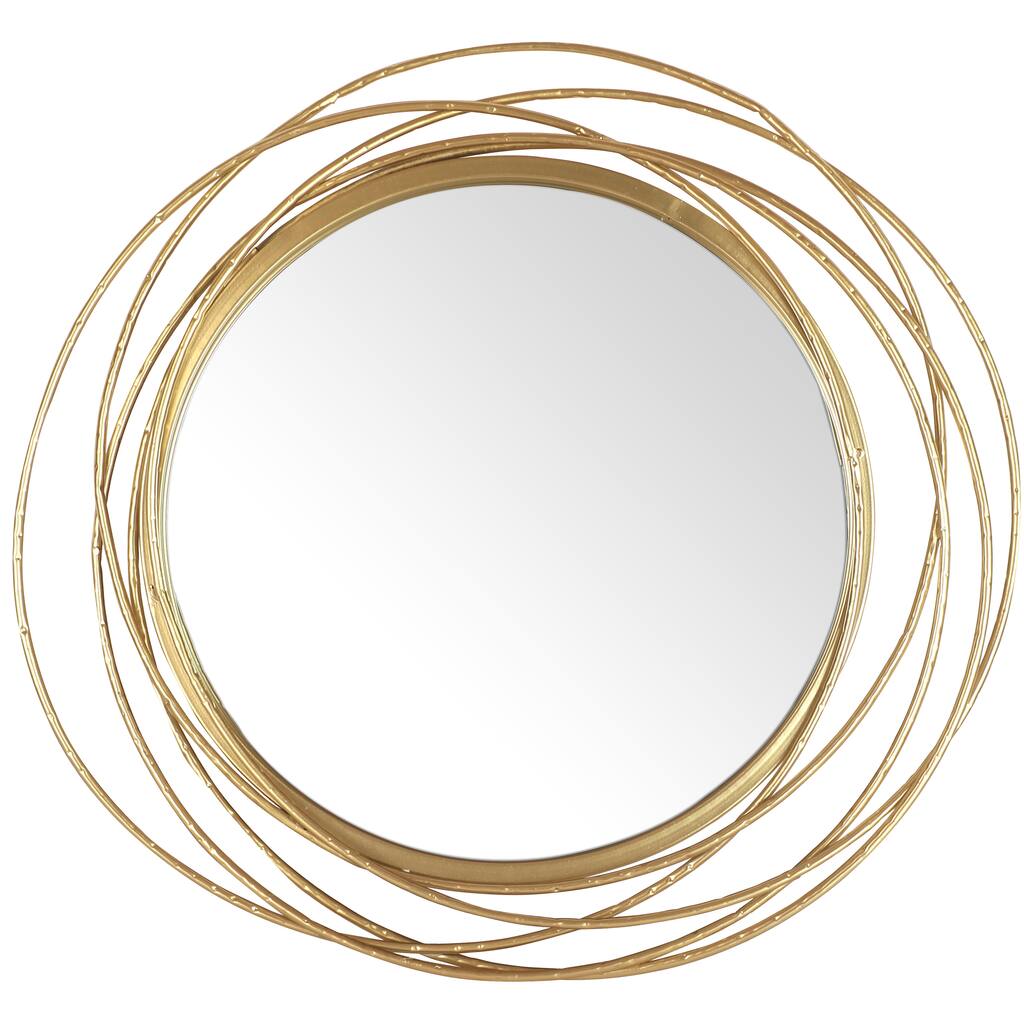 27.5" DIA Gold Round Wall Mirror Modern Metal Circle Wire Rings Accent - 27.5" Diameter