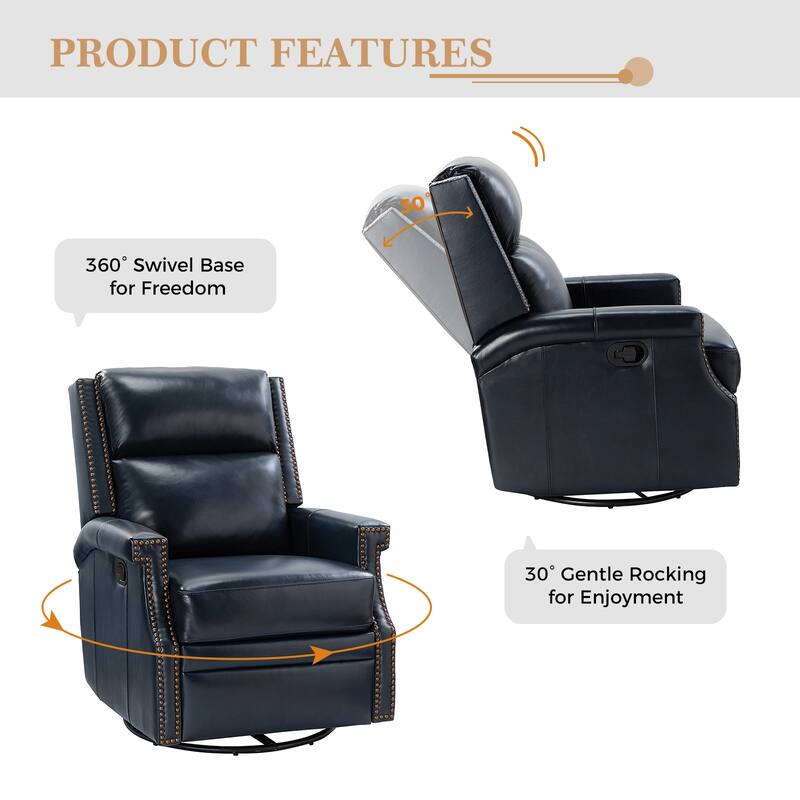 Echidna Transitional Genuine Leather Swivel Rocker Nursery Chair with Nailhead Trim by HULALA HOME