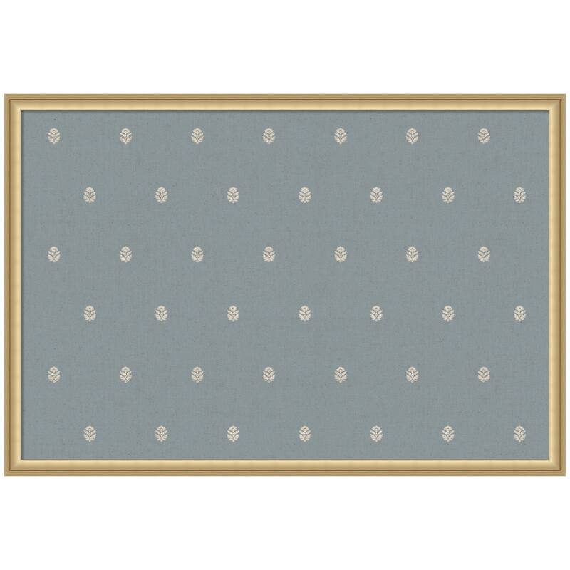 Kate and Laurel Pinboard Blue Botanical Block Print - 38x26 - Florence Gold