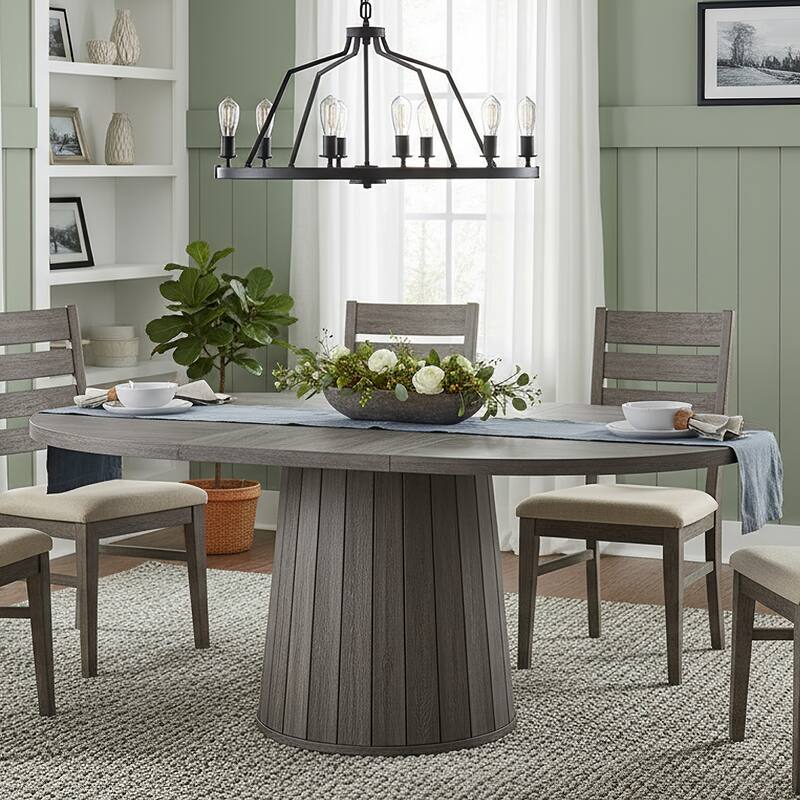 55-Inch Oval Farmhouse Dining Table for 6, Pedestal Base Kitchen Table