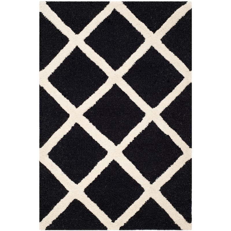 SAFAVIEH, Handmade Cambridge Siire Moroccan Trellis Wool Rug - 2' x 3' - Black/Ivory
