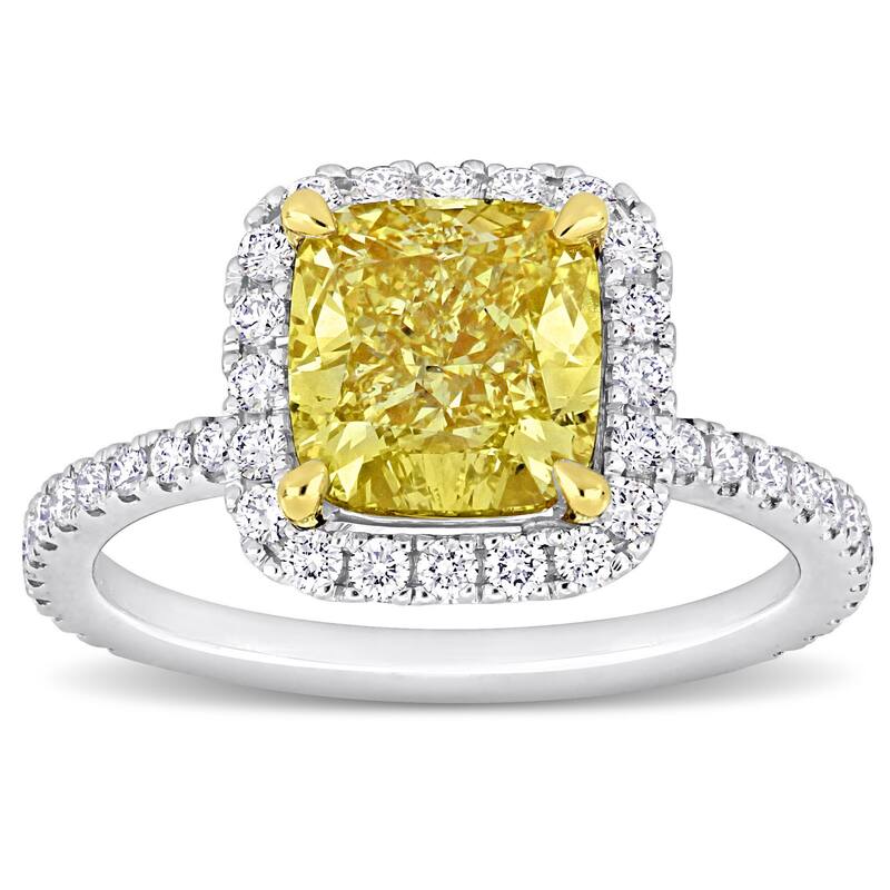 Miadora 3 5/8ct TDW Cushion-Cut Natural Yellow Diamond Engagement Ring in 18k Two-Tone Gold