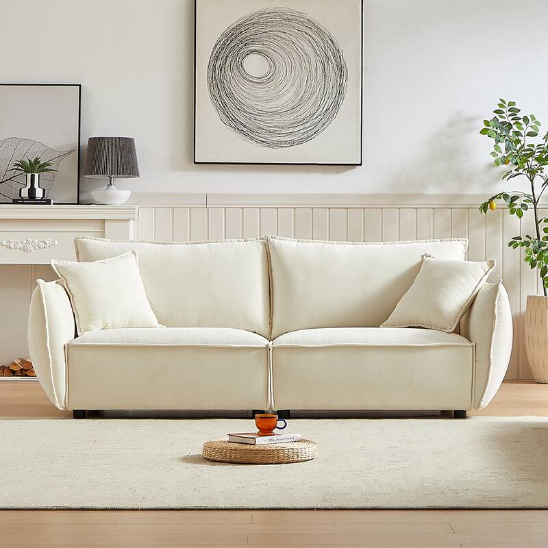 Linen Fabric 3-Seater Sofa with Wooden Frame and Comfortable Cushions