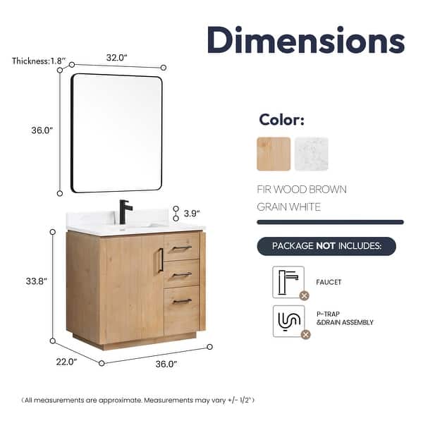dimension image slide 2 of 16, San Single Bath Vanity with Composite Stone Top and Mirror