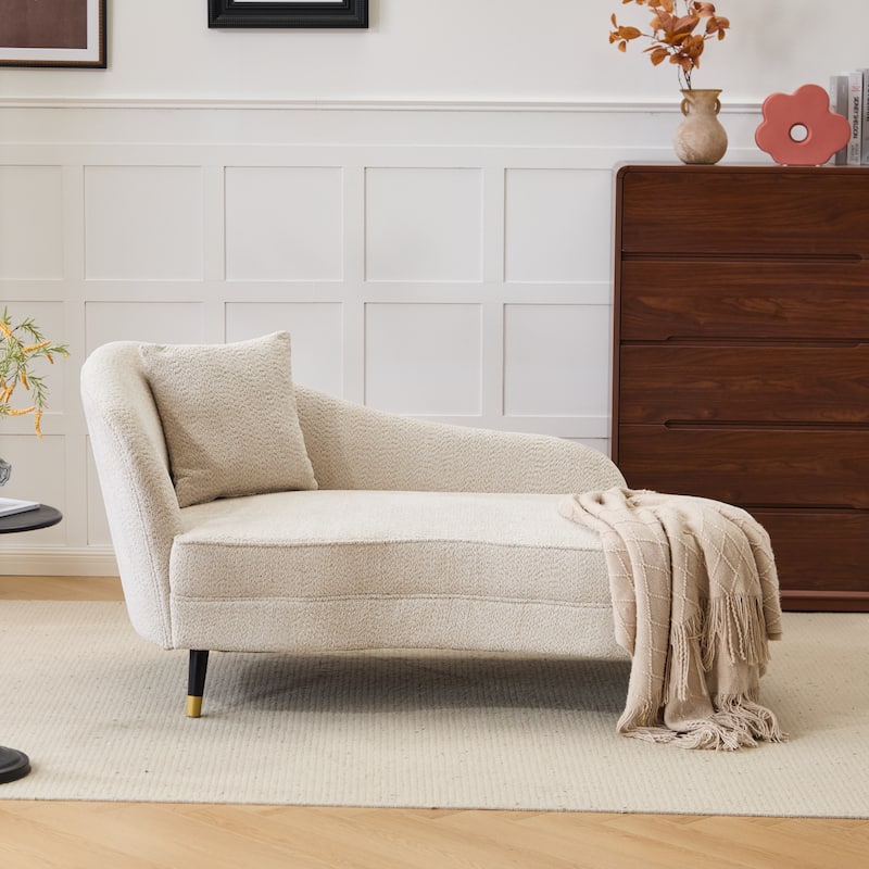 Christopher Knight Home - Modern Upholstered Curved Chaise Lounge with Boucle Fabric & Lumbar Pillow - 61.25"W - Beige