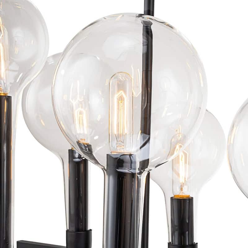 Industrial Black 10-Light Clear Glass Bubble Island Chandelier 48in