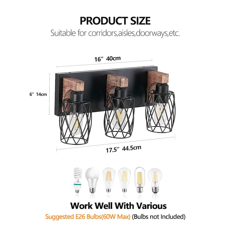 18" Industrial Vintage 3-Light Wall Sconce, Cage Wall Lighting Fixture