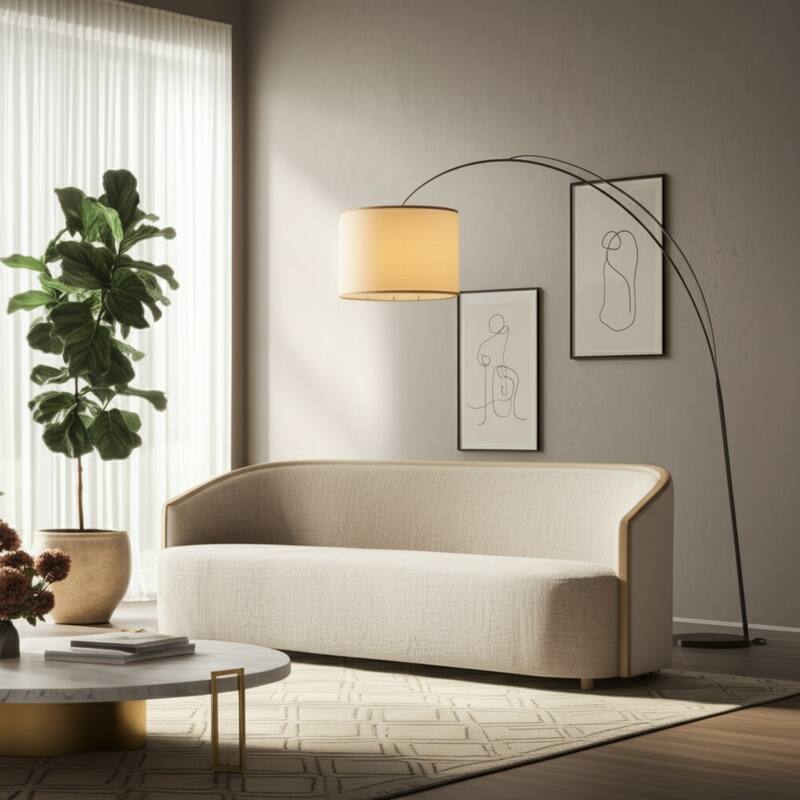 Upholstered Fabric Sofa Curved Arm Contemporary Design - 30" Multi - 87" x 29.5" x 30" - 87" x 29.5" x 30" - Multi