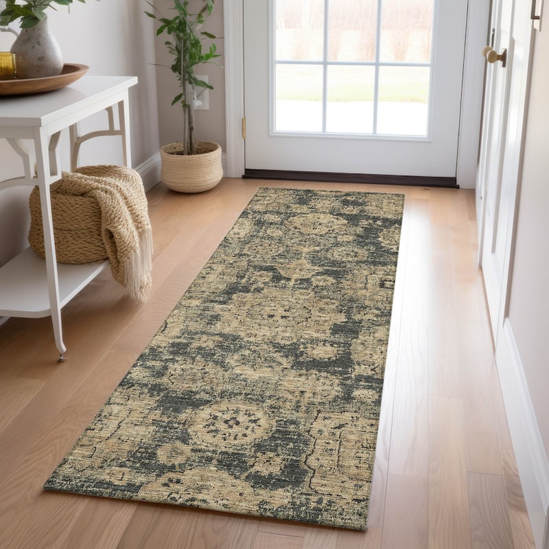 Machine Washable Indoor/ Outdoor Chantille Vintage Persian Rug - Charcoal - 2'3" x 7'6"