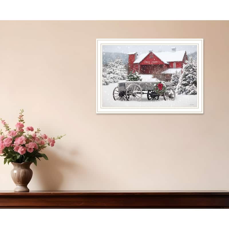 HomeRoots Tree Farm Wagon White Framed Wall Art - 20' X '14' X '1
