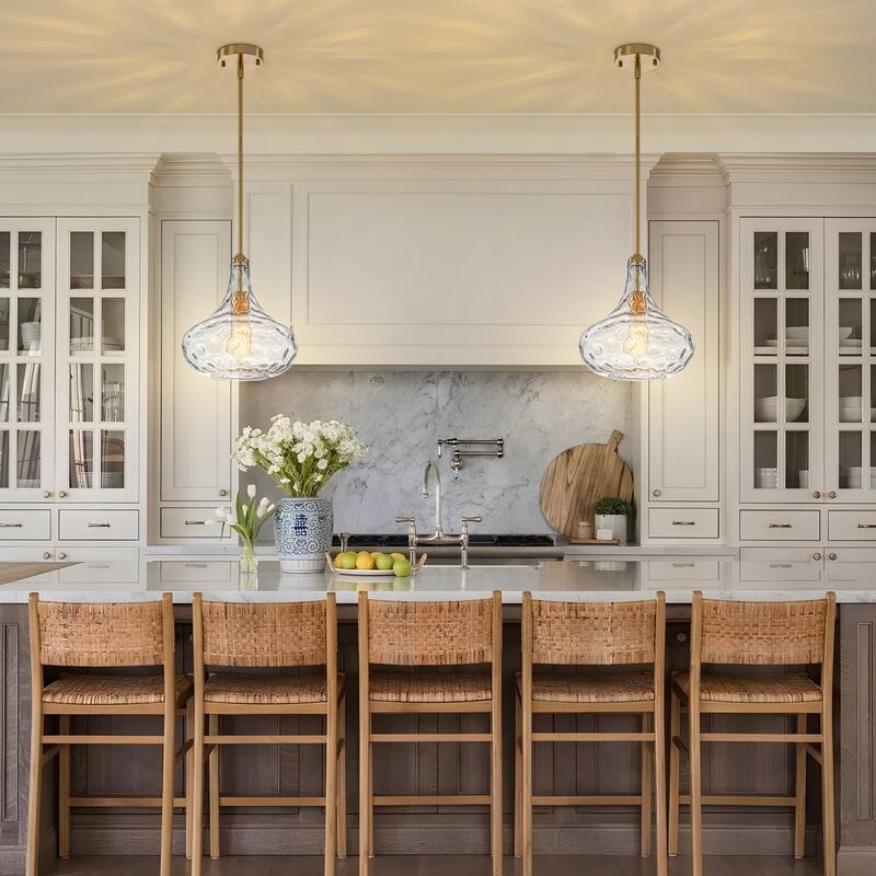 Starsky Modern 1-Light Clear Hammered Glass Kitchen Island Pendant Light