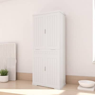 Tall White Kitchen Pantry Cabinet with Drawer, Adjustable Shelves and 6 Door Racks, Farmhouse Storage Organizer