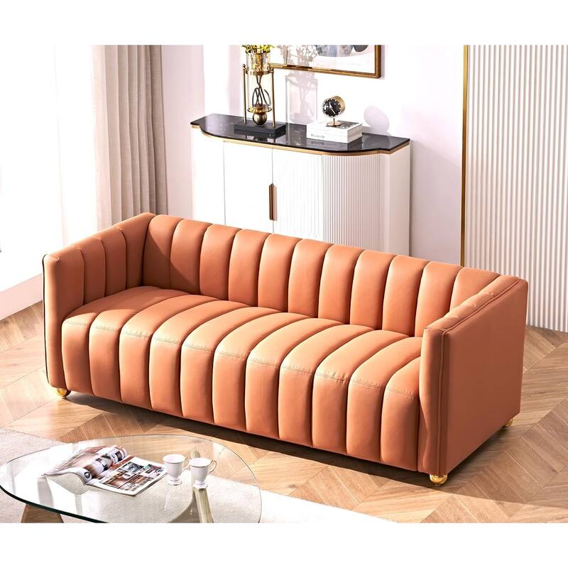 Glam Fabric Upholstered Solid Wood Frame 82.7" Art Deco Sofa - Orange