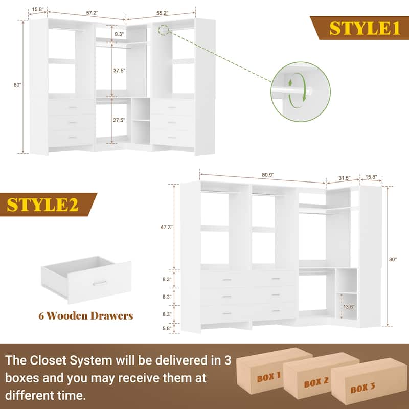 Cimly Set of 3 Freestanding Corner Closet System, Space-saving Closet Organizer for Walk-in/ Reach-in Closet