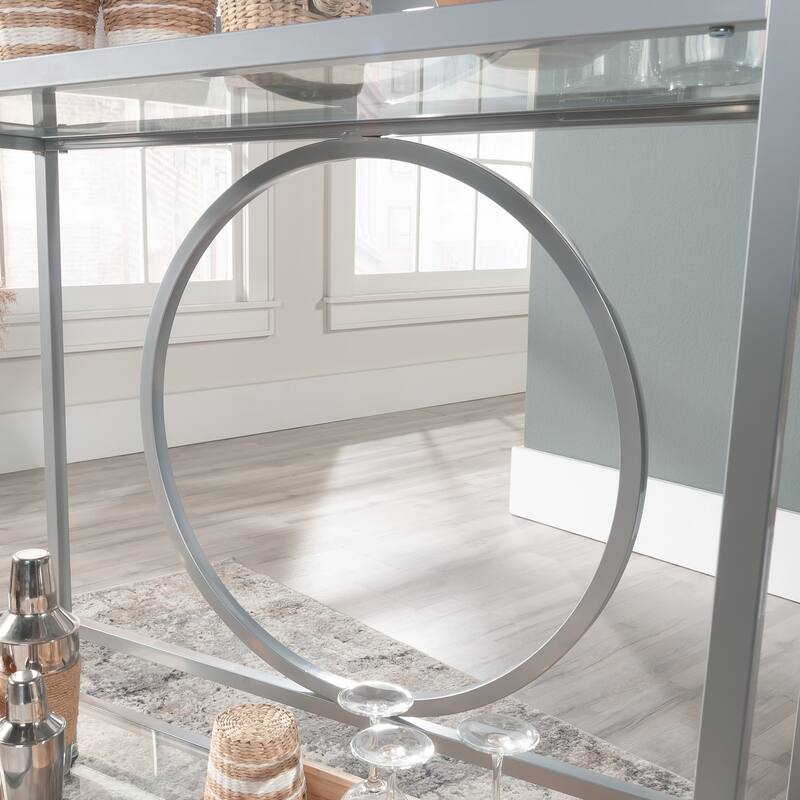 Wood Contemporary Bar Cart with 2 Glass Shelves - 35.55" L x 15.75" W x 37.21" H