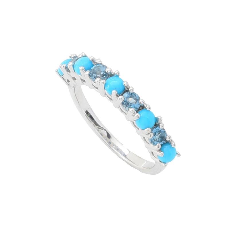 925 Sterling Silver 3mm London Blue Topaz, Sleeping Beauty Turquoise Half Eternity Ring