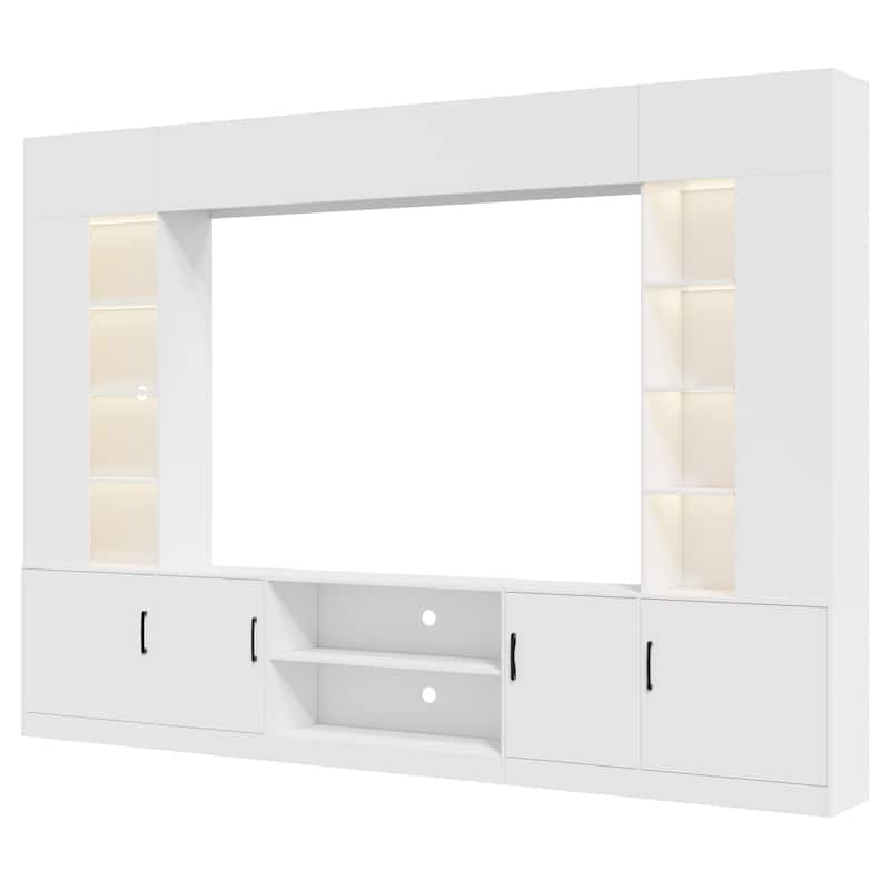 EROMMY 112" Wall Unit TV Stand with LED Lights, Bookshelves and Storage Cabinets for Living Room