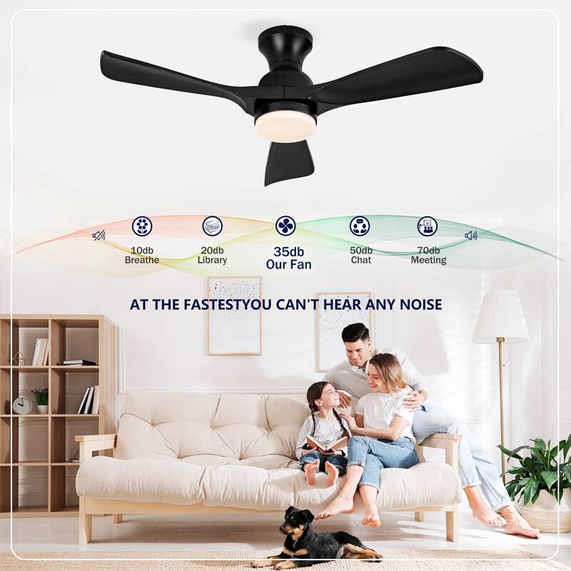 42" Flush Mount Ceiling Fan with Remote Control and Lights, Quiet DC Motor