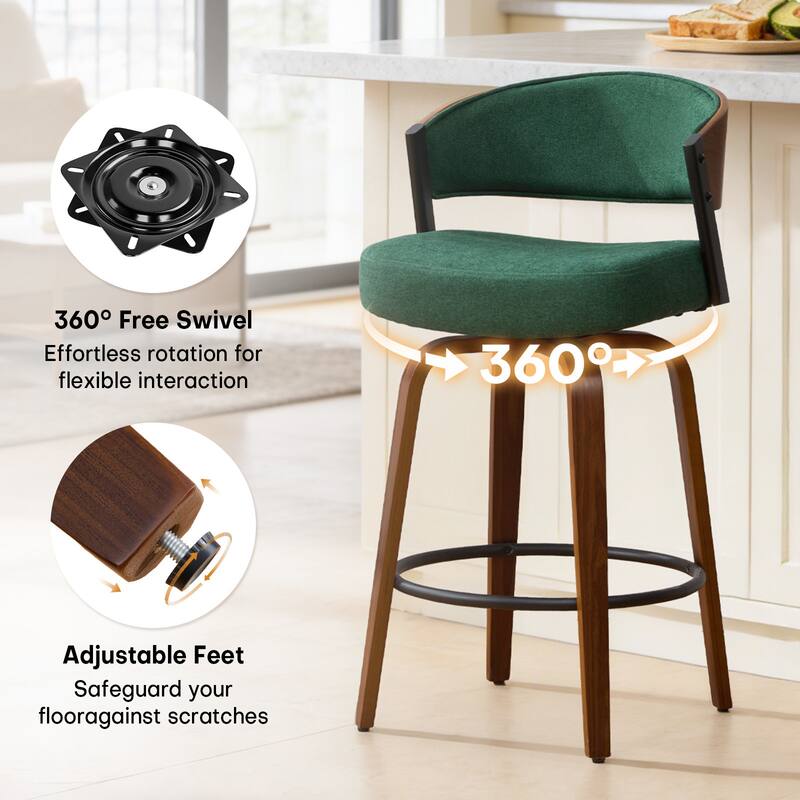 Upholstered Swivel Counter Height Bar Stool with Curved Back and Bentwood Frame - 37.2"H x 19.1"W x 20.5"D