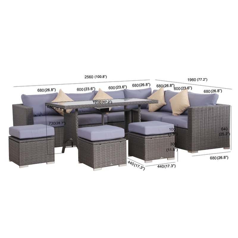 BroyerK Blue Grey Rattan 10 piece Patio Furniture Set