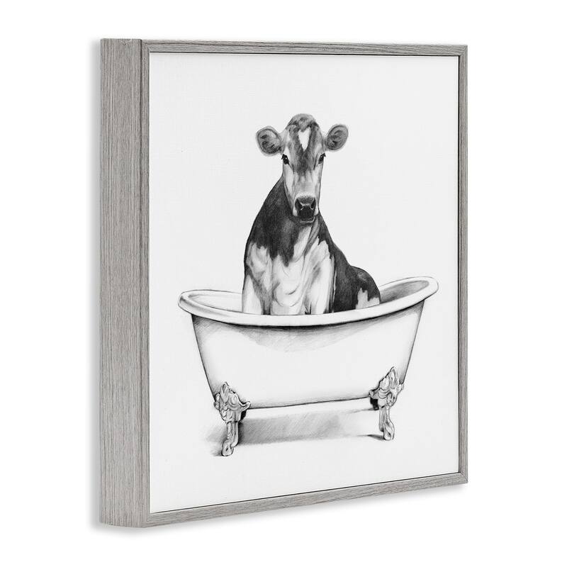 Stupell Cow in Claw Tub Minimal Farm Animal Sketch Framed Wall Art,12x12 - White
