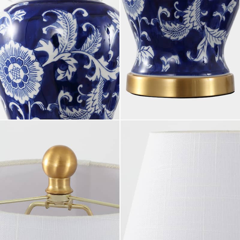 Penelope 22" Chinoiserie LED Table Lamp, Blue/White by JONATHAN Y
