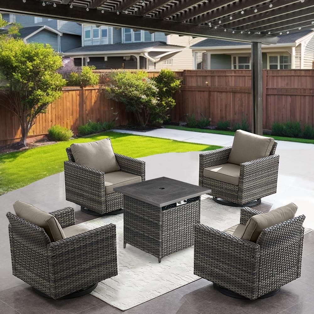 Gymojoy 5PCS Outdoor Swivel Chairs with Fire Pit Table