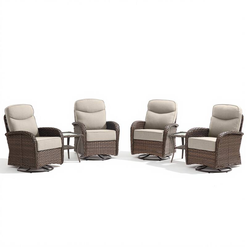 Pocassy Outdoor Wicker Patio Sofa with Swivel Chair Ottoman Sets