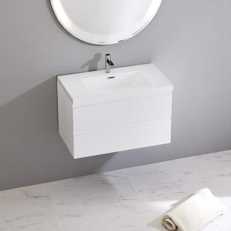36 Inch Wall Mounted Bathroom Vanity with Resin Top Sink, Floating Storage Cabinet, Soft-Close Drawers