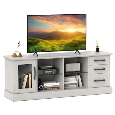 Gymax 63'' Media Console Table w/ 3 Drawers 2 Glass Shelves Cable