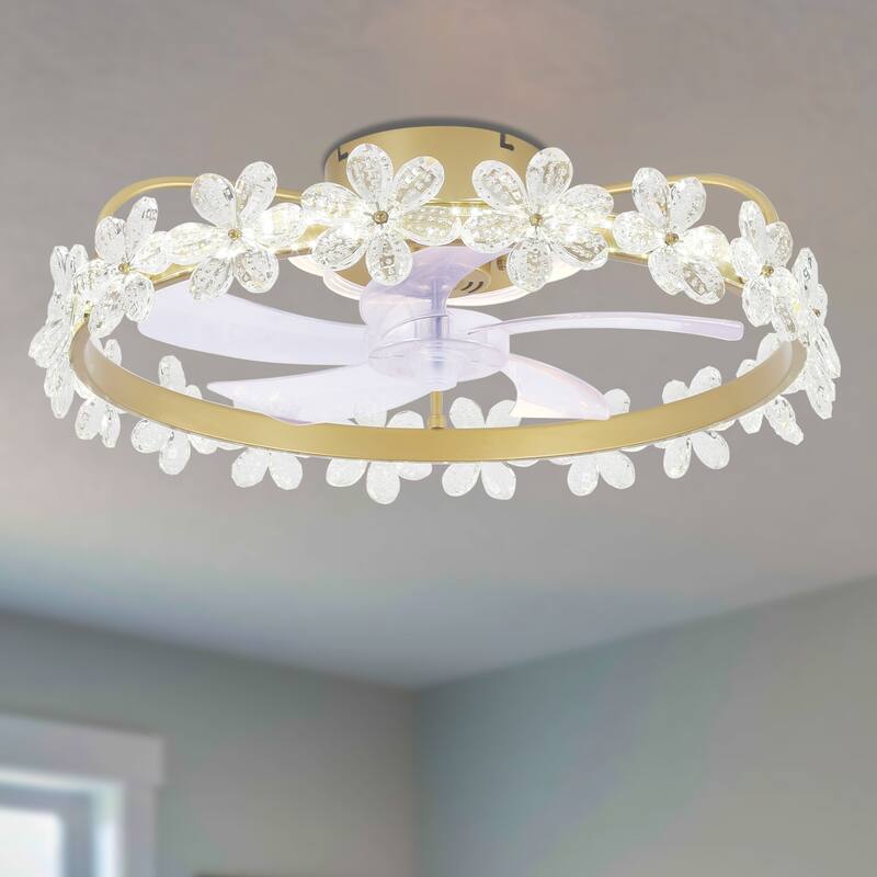 Bella Depot Gold Low Profile Ceiling Fan with Dimmable Light and Remote Control Crystal Flowers for Children - 1-Pack