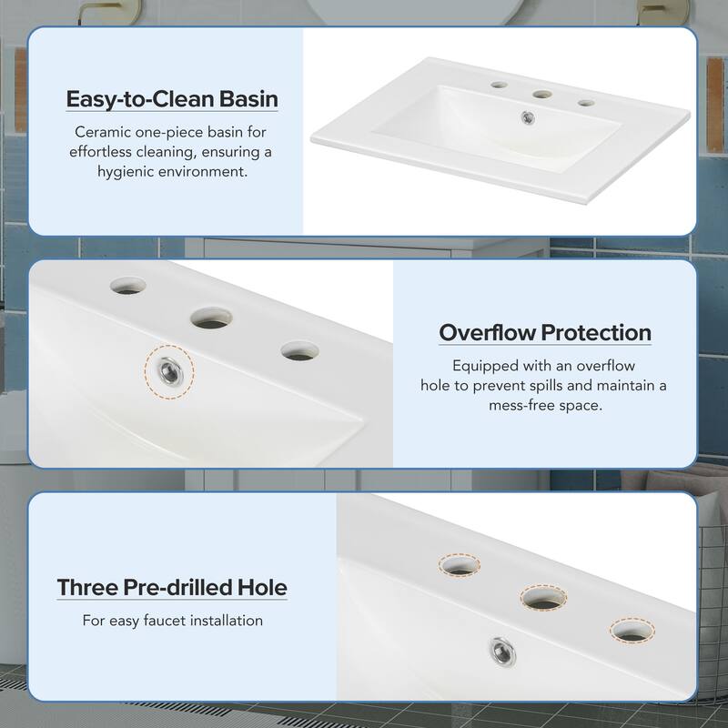 24-Inch Bathroom Vanity Combo with Ceramic Sink, Soft-Close Doors, Golden Handles, and Adjustable U-Shelf