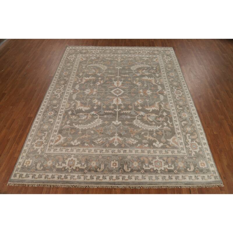Transitional Floral Oushak Style Area Rug Handmade Wool Carpet - 7'11" x 10'1"