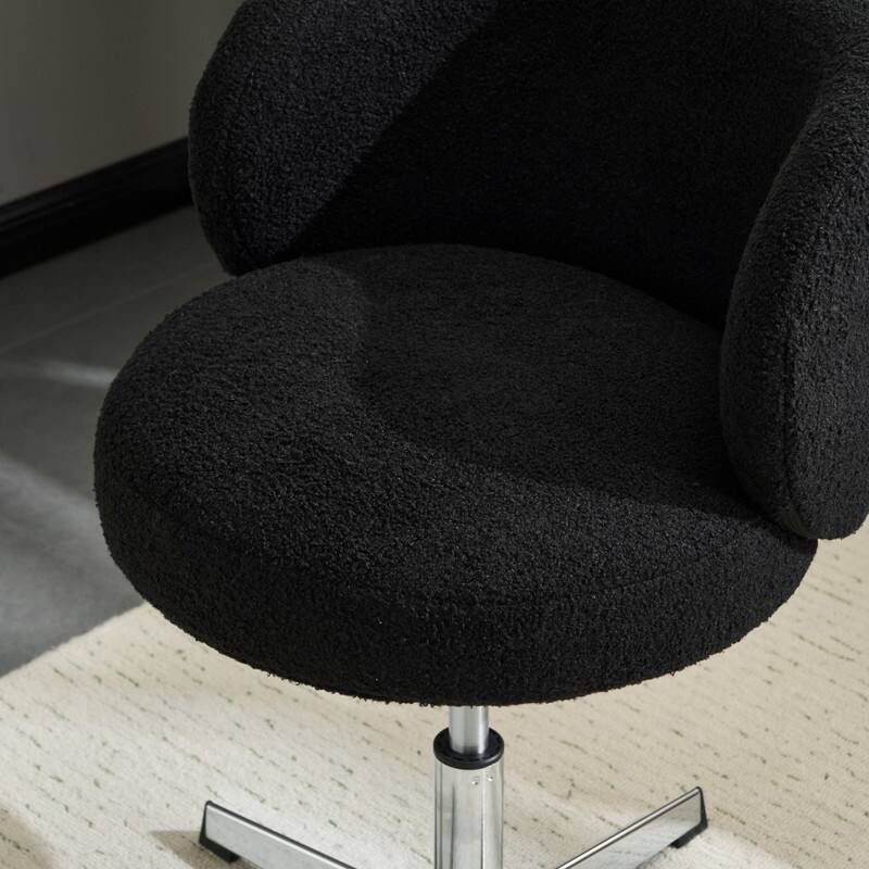 Cute Modern Teddy Swivel Chair Armless Adjustable Height Office Desk Chair with No Wheels and Backrest Support - N/A