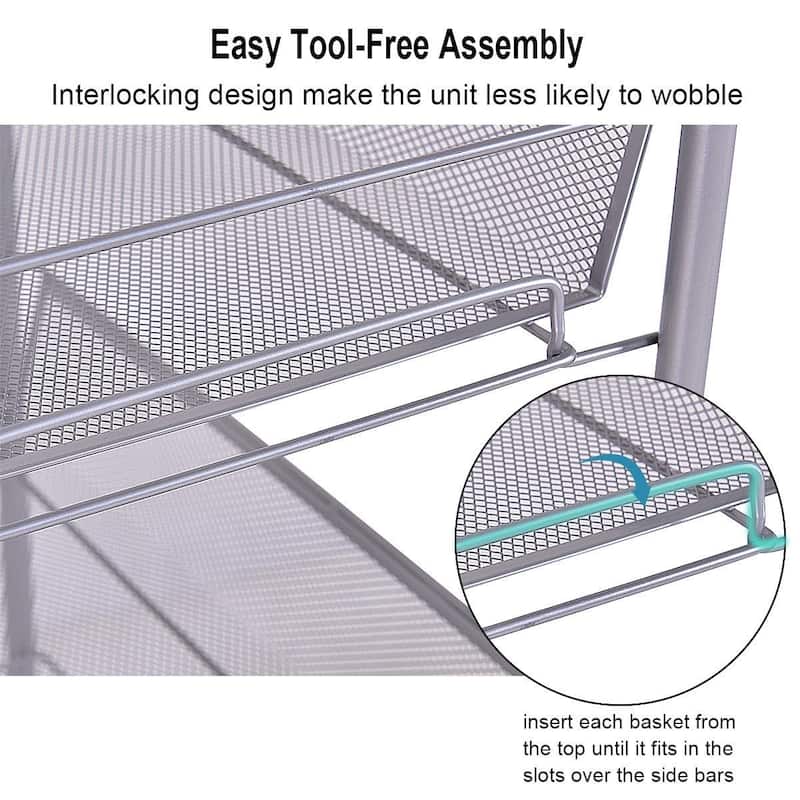 5 Tier Storage Rack Trolley Cart With Four 360 Degree Swivel Wheels - 17.5" x 10.5" x 41" (L x W x H)