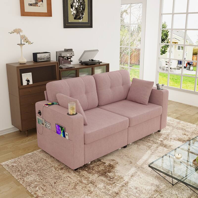 67.76" Chenille 3-Seater Sofa with USB Ports and Storage