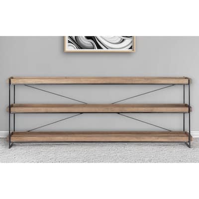 HomeRoots 80" Light Brown and Black Solid Wood and Iron Console Table With Two Shelves - 16