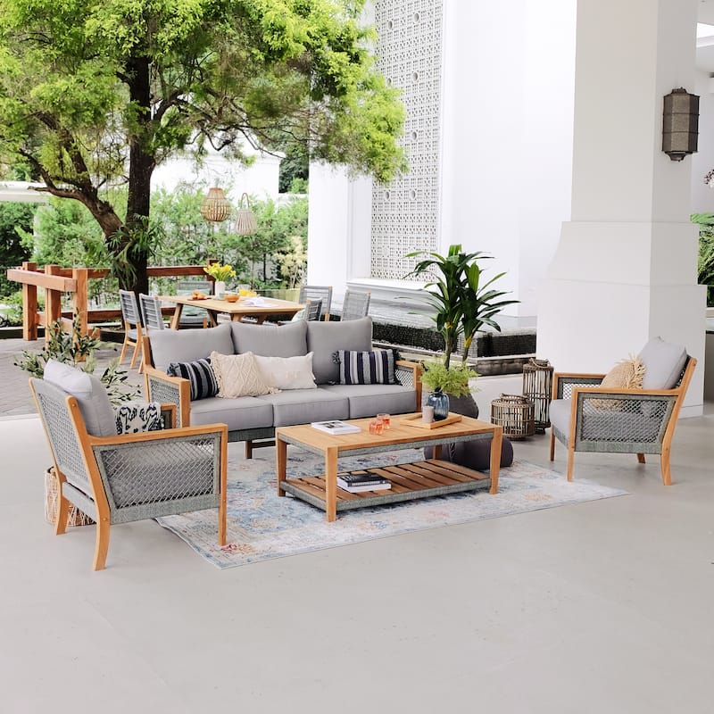 Cambridge Casual Nassau 4-Piece Teak Wood Outdoor Conversation Set