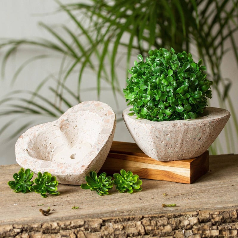 Novica Handmade Heartfelt Planters Reclaimed Stone Flower Pots (Pair)