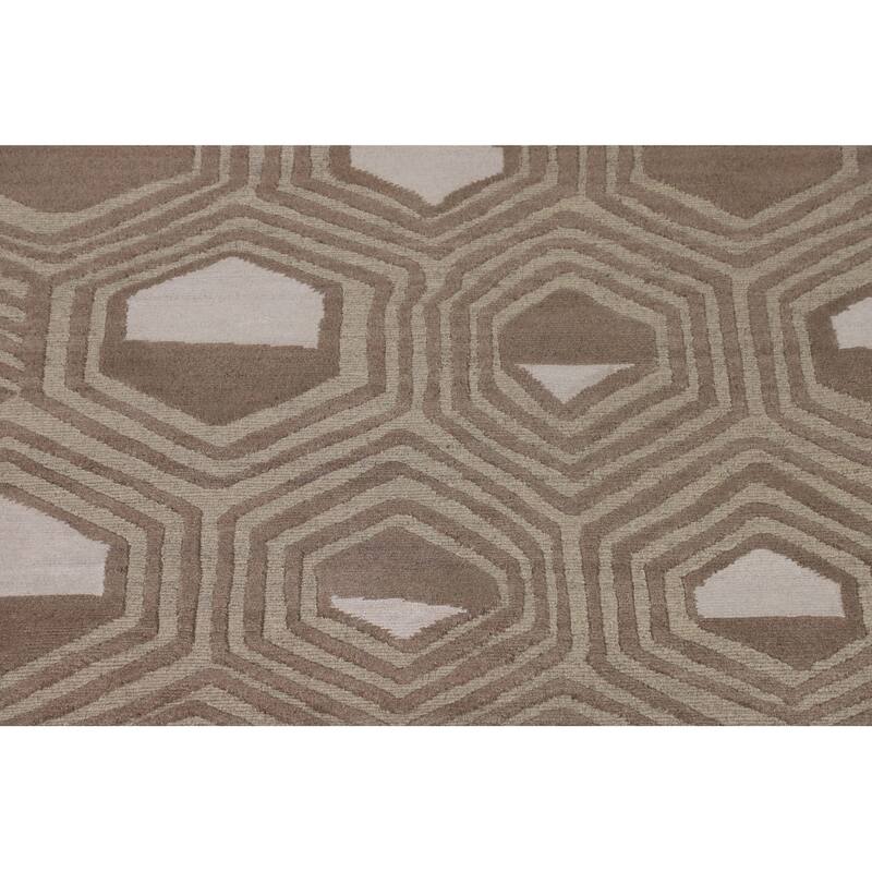 Geometric Indo Modern Area Rug Handmade Wool Carpet - 8'11"x 11'9"
