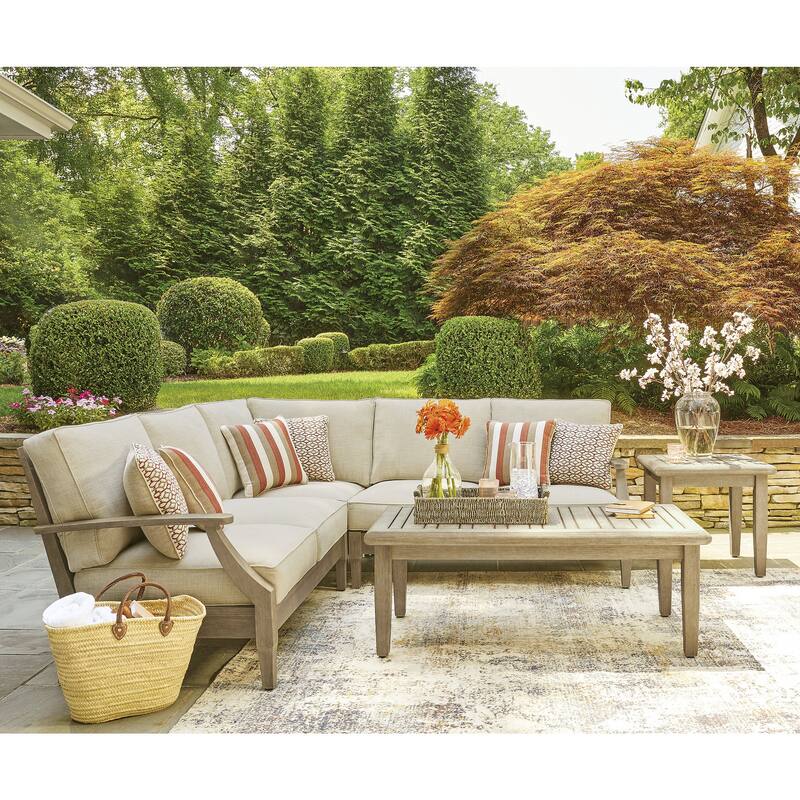 Signature Design by Ashley Clare View Light Brown/Beige 3-Piece Outdoor Sectional - 89"W x 89"D x 36"H