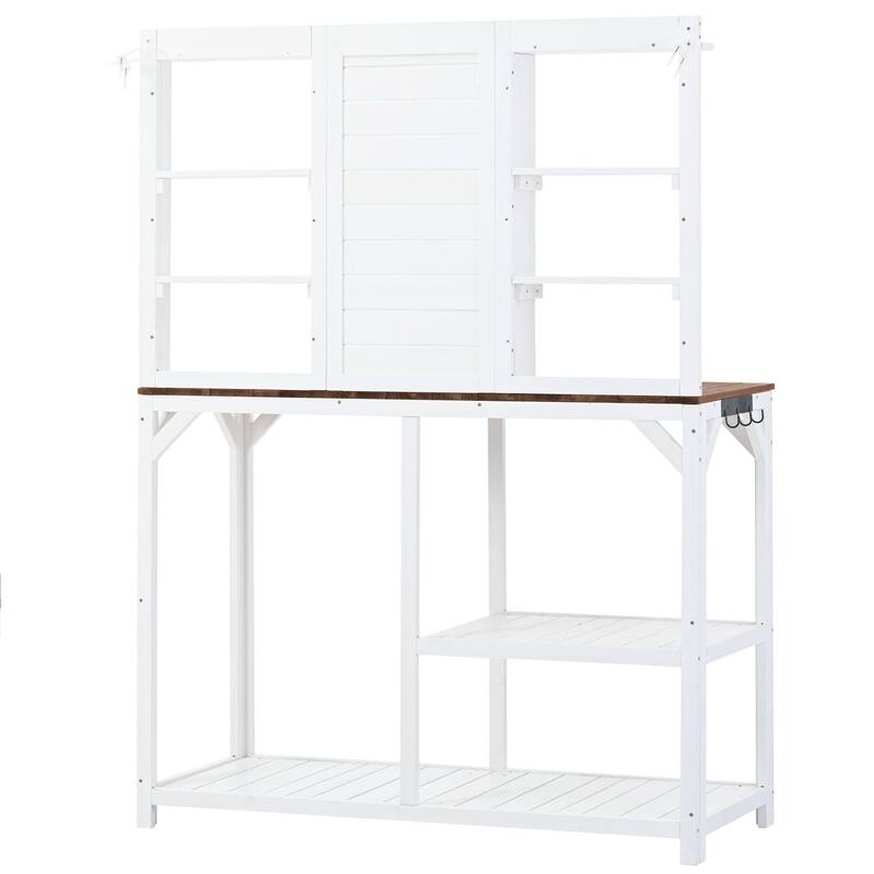 Wooden Outdoor Potting Table with 6-Tier Shelves